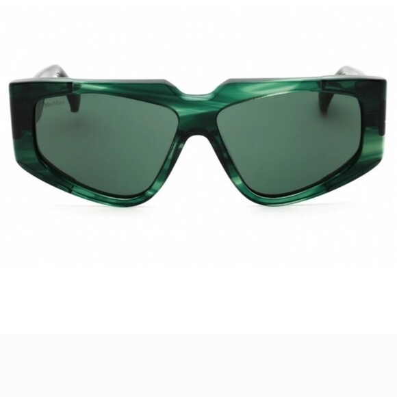 MaxMara Geometric Angular Emerald Green Designer Sunglasses NEW With case - Picture 4 of 9